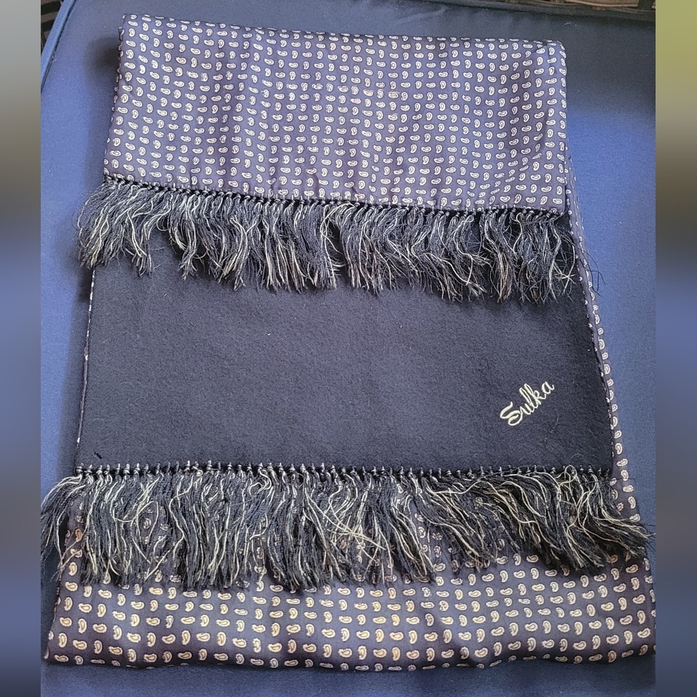 Silk Navy Blue Patterned Scarf